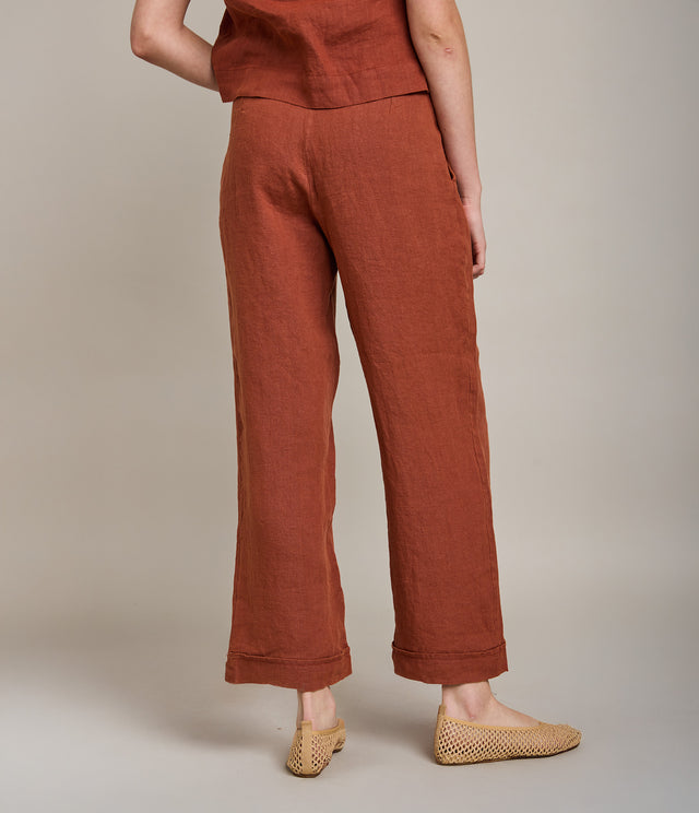 Pantalón Baggy Mujer 100% Lino Firenze Terracota