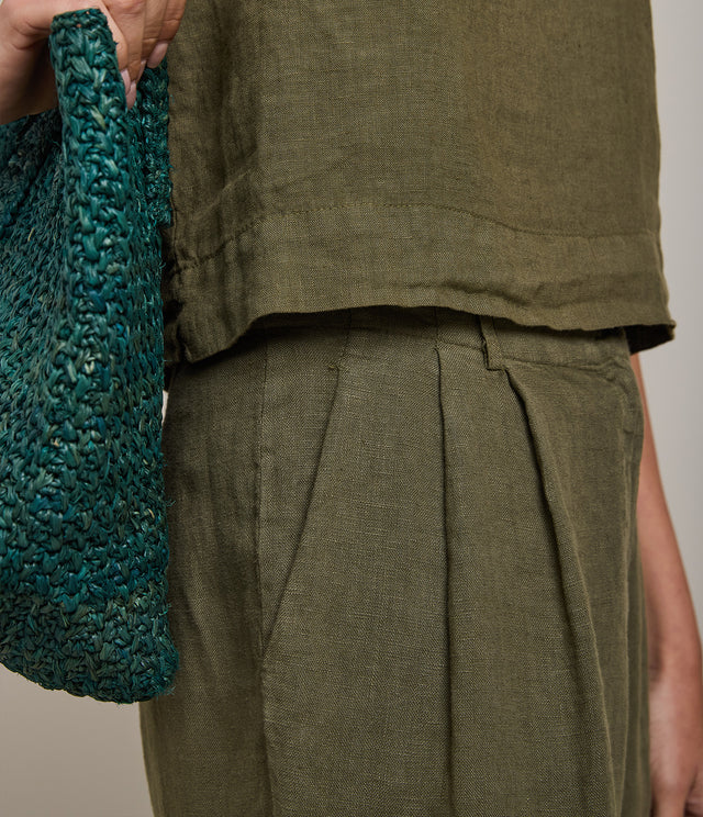 Pantalón Baggy Mujer 100% Lino Firenze Verde