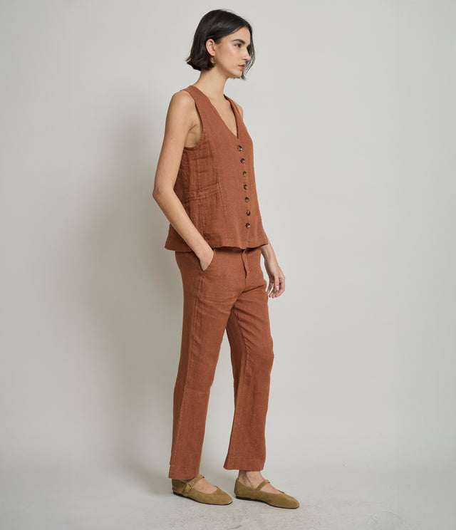 Pantalón Mujer 100% Lino italiano Fiore Terracota