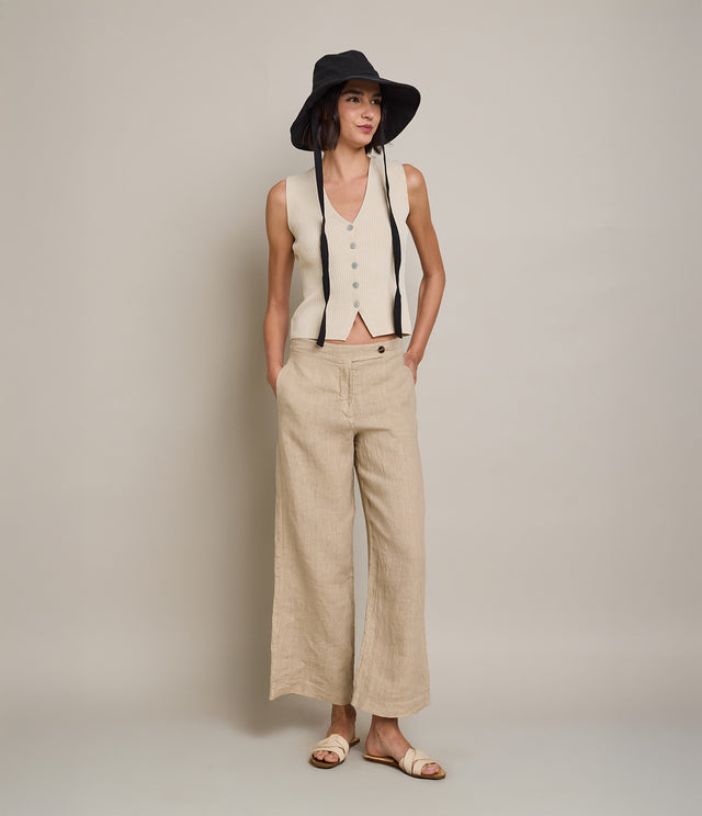Pantalón Mujer 100% Lino Firenze Beige