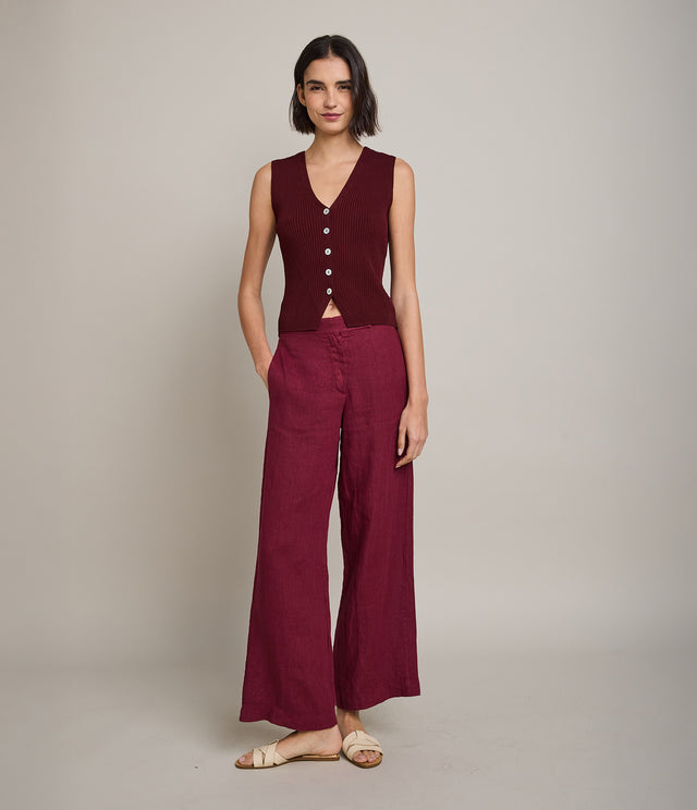 Pantalón Mujer 100% Lino Firenze Burdeo