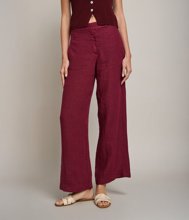 Pantalón Mujer 100% Lino Firenze Burdeo