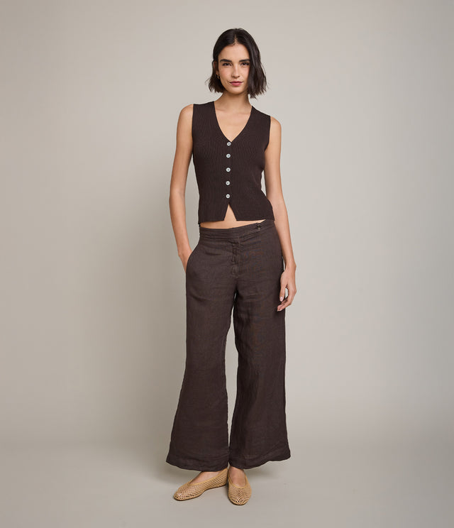 Pantalón Mujer 100% Lino Firenze Cafe Chocolate