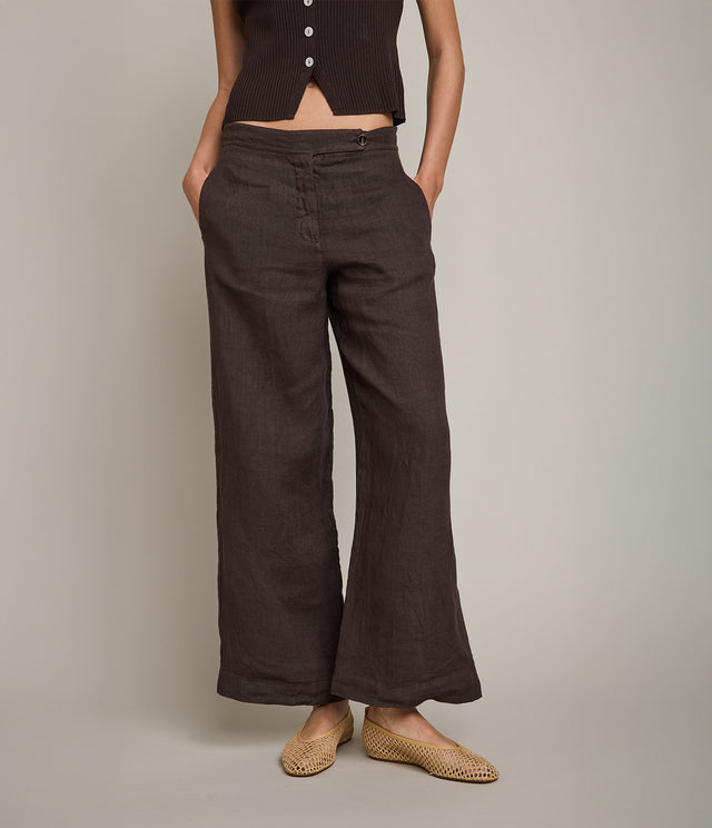Pantalón Mujer 100% Lino Firenze Cafe Chocolate