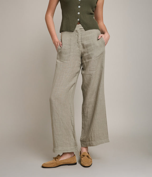 Pantalón Mujer 100% Lino Firenze Verde