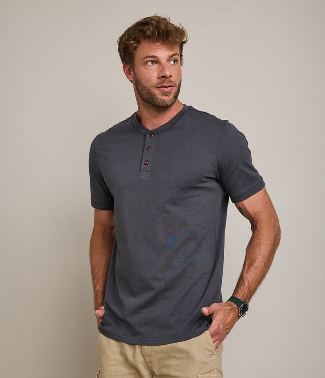 Polera Hombre 100% algodón Stuart Botones Gris