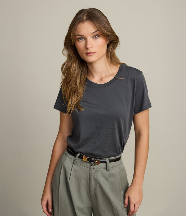 Polera Mujer 100% Algodón Adal Gris Oscuro