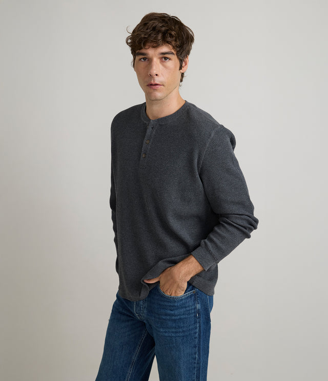 Polera Hombre Algodón Waffle Gris Marengo