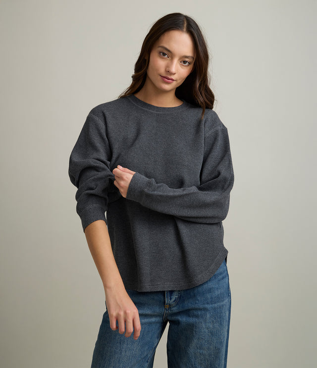 Polera Mujer Algodón Waffle Gris Marengo