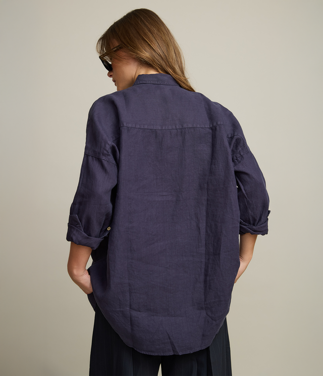 Blusa Mujer 100% Lino Sabah Azul Oscuro