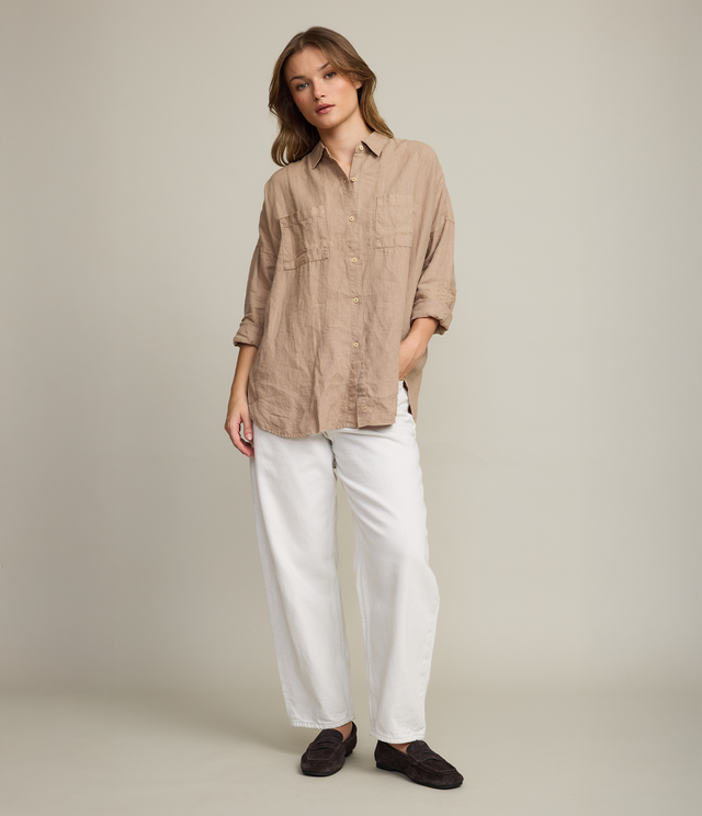 Blusa Mujer 100% Lino Sabah Camel