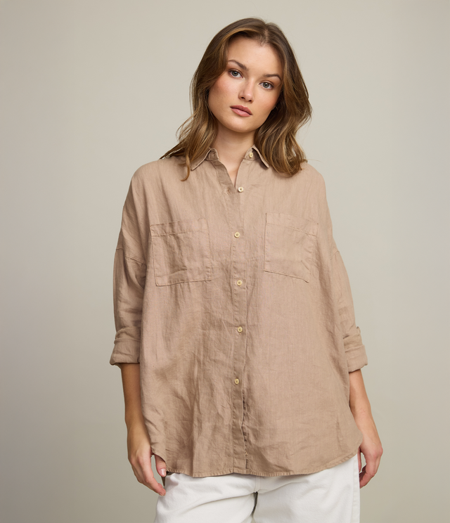 Blusa Mujer 100% Lino Sabah Camel