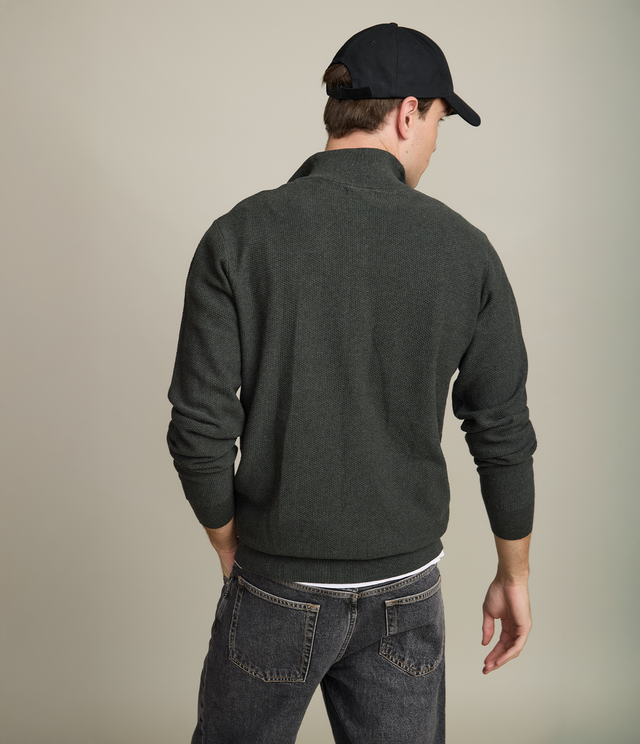 Sweater Hombre 100% Algodón Acra Half Zipper Verde Oscuro
