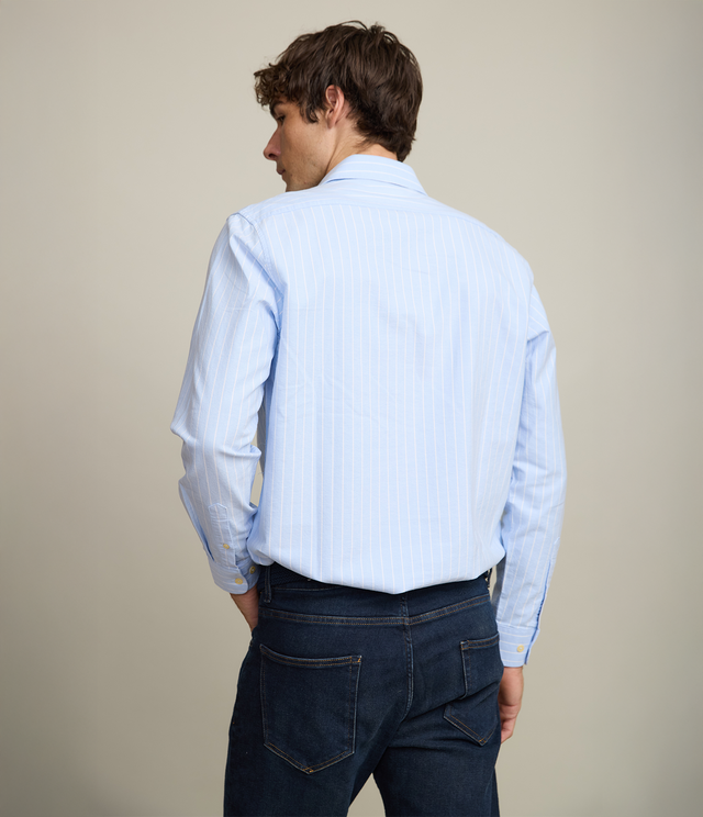 Camisa Hombre Oxford Manga Larga Ellies Rayada Azul