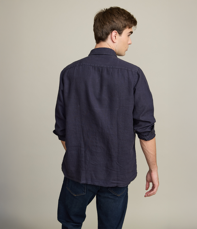 Camisa Hombre Overshirt Lino Azul Marino