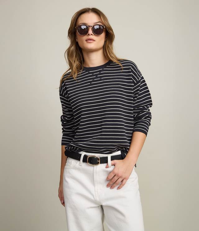 Polerón Tejido Mujer 100% algodón Rayado Navy