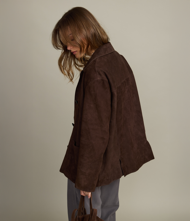 Chaqueta Blazer Mujer 100% Cuero Gamuza Café