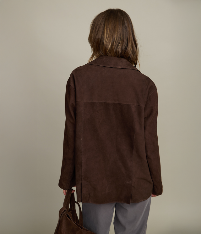 Chaqueta Blazer Mujer 100% Cuero Gamuza Café