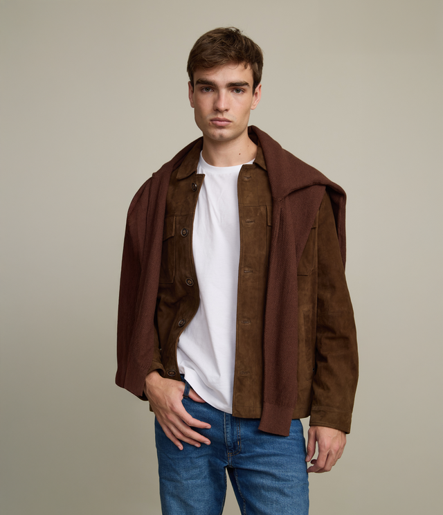Chaqueta Hombre 100% Cuero Gamuza Jack Camel
