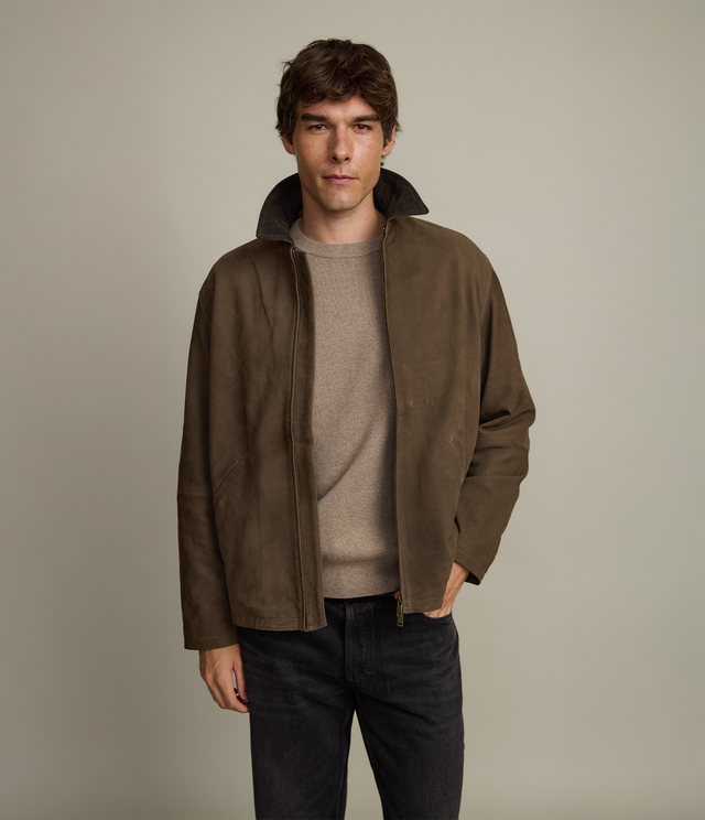 Chaqueta Hombre 100% Cuero Cuello Cotelé Paul