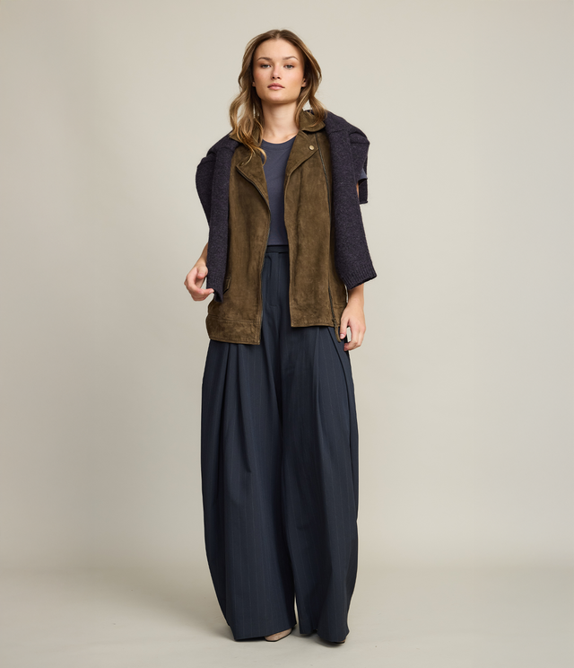 Chaqueta Mujer 100% Cuero Gamuza Sin Manga