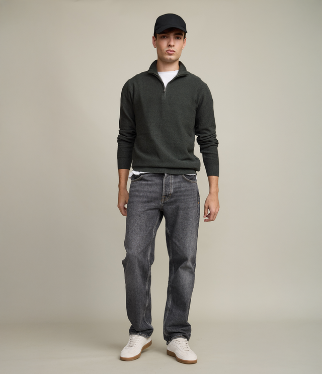 Sweater Hombre 100% Algodón Acra Half Zipper Verde Oscuro