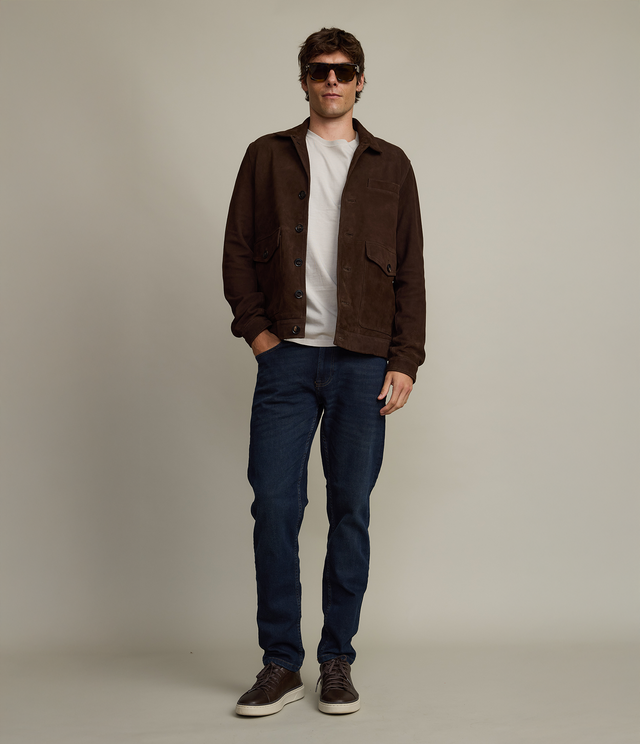 Chaqueta Hombre 100% Cuero Gamuza Café Matias