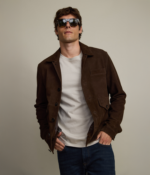 Chaqueta Hombre 100% Cuero Gamuza Café Matias