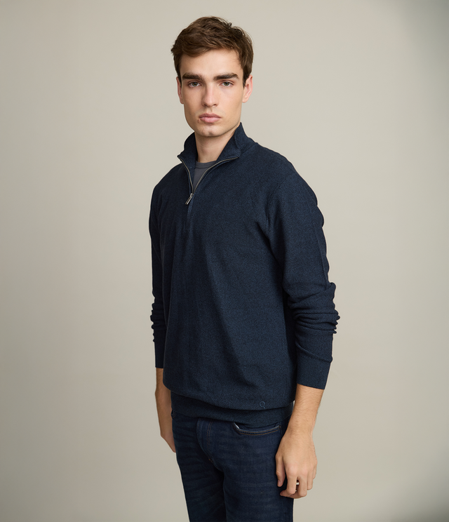 Sweater Hombre 100% Algodón Acra Half Zipper Azul Marino