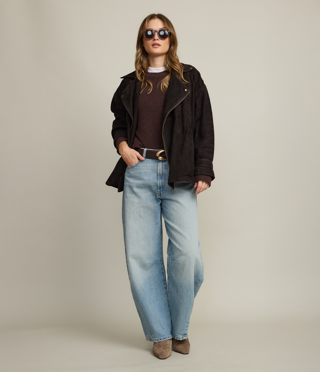 Chaqueta Mujer 100% Cuero Oversize Café