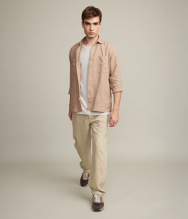 Camisa Hombre Overshirt Lino Camel