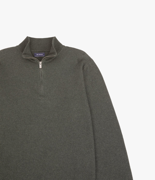 Sweater Hombre 100% Algodón Acra Half Zipper Verde Oscuro