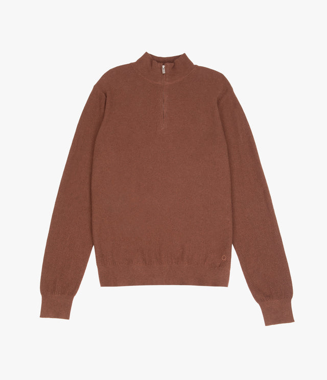 Sweater Hombre 100% Algodón Acra Half Zipper Terracota