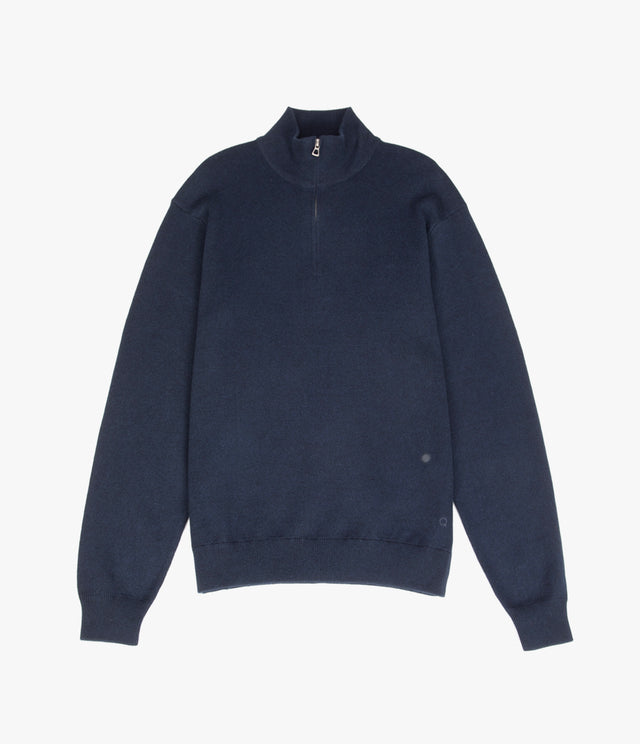 Sweater Hombre Algodón con Lana Merino Medio Cierre Azul Marino
