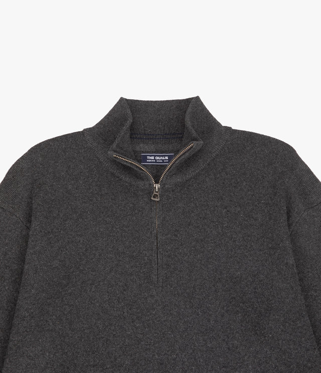 Sweater Hombre Algodón con Lana Merino Medio Cierre Gris marengo