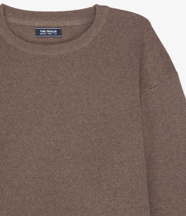 Sweater Hombre Algodón con Lana Merino Cuello Redondo Café
