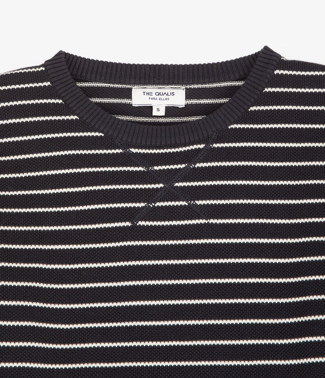 Polerón Tejido Mujer 100% algodón Rayado Navy