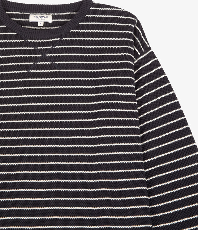 Polerón Tejido Mujer 100% algodón Rayado Navy