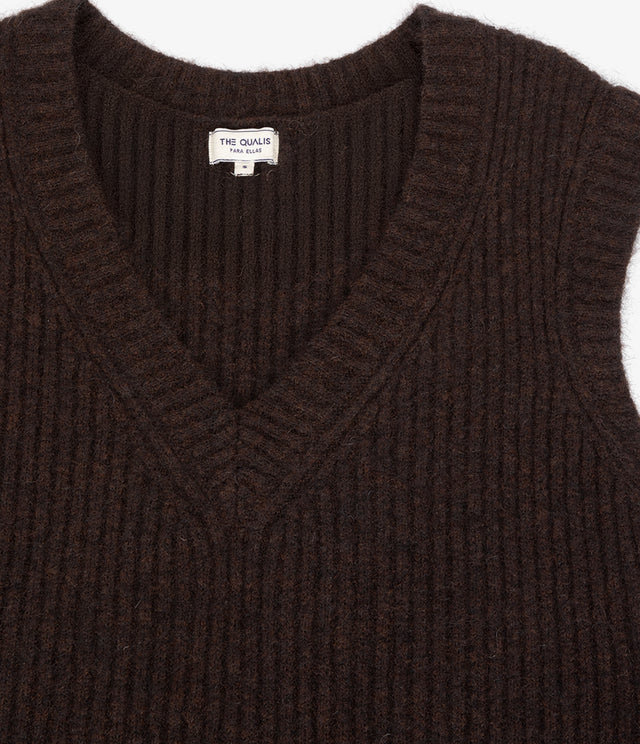 Sweater Mujer Mohair Lana Sin Mangas Café