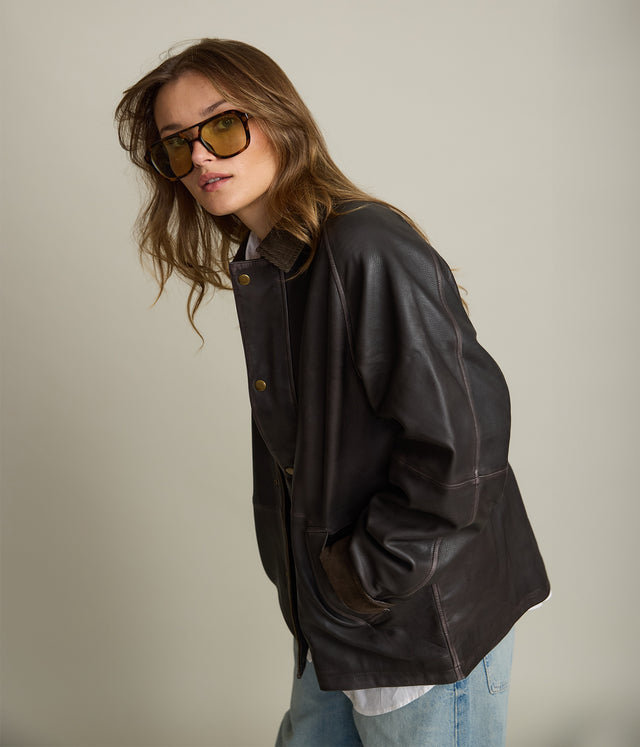 Chaqueta Mujer 100% Cuero Vintage Café