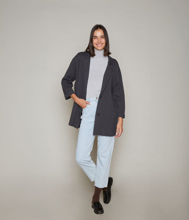 Blazer Mujer 100% Algodón Francia Gris Grafito