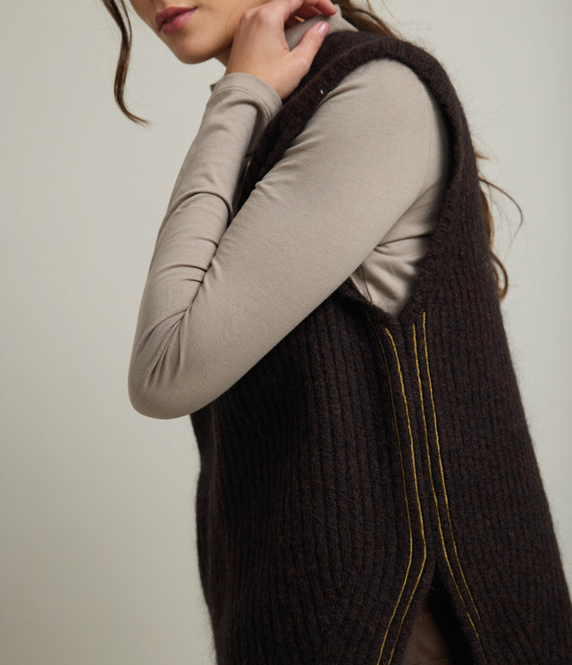 Sweater Mujer Mohair Lana Sin Mangas Café