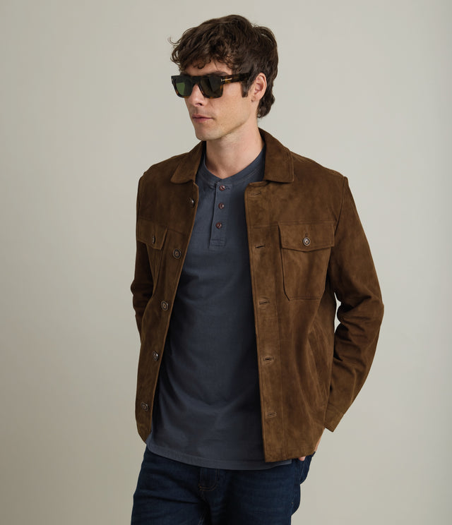 Chaqueta Hombre 100% Cuero Gamuza Jack Camel