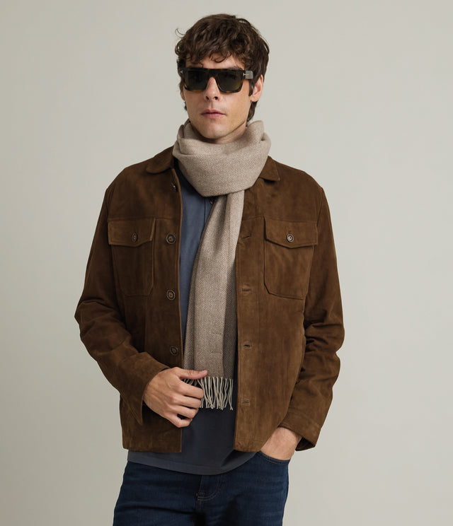 Chaqueta Hombre 100% Cuero Gamuza Jack Camel