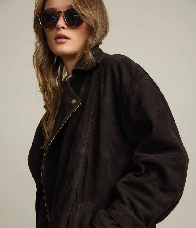 Chaqueta Mujer 100% Cuero Oversize Café