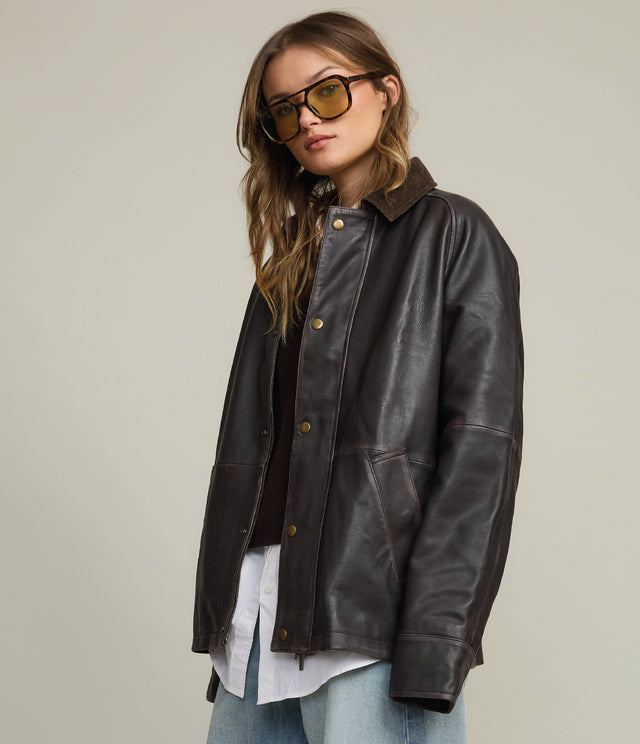 Chaqueta Mujer 100% Cuero Vintage Café