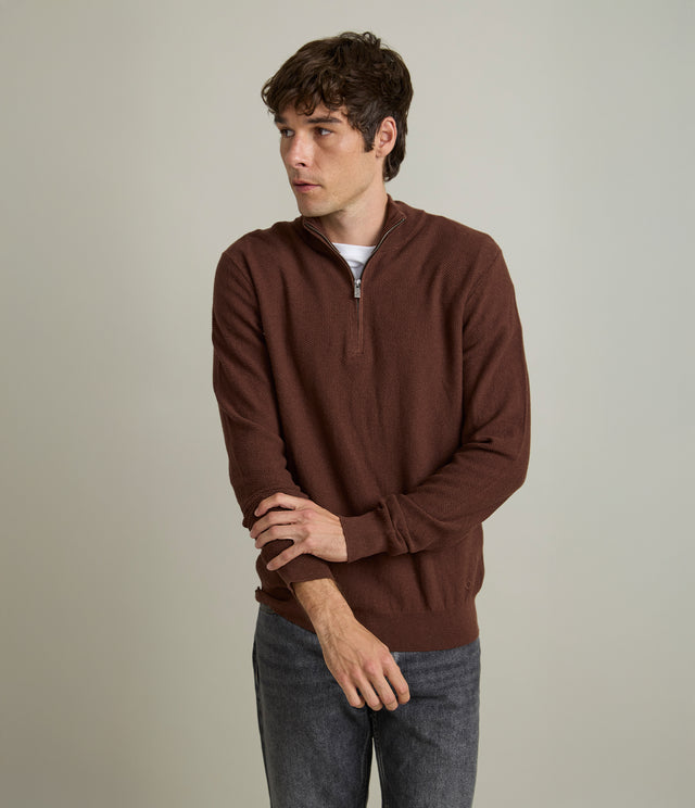 Sweater Hombre 100% Algodón Acra Half Zipper Terracota