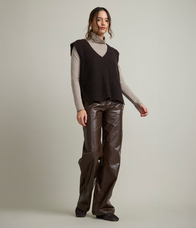 Sweater Mujer Mohair Lana Sin Mangas Café