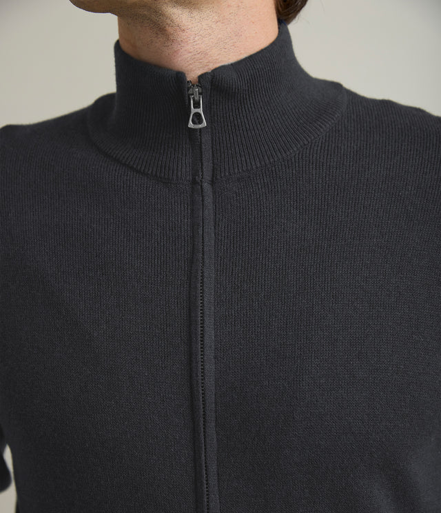 Sweater Hombre Algodón con Lana Merino Cierre Gris Marengo