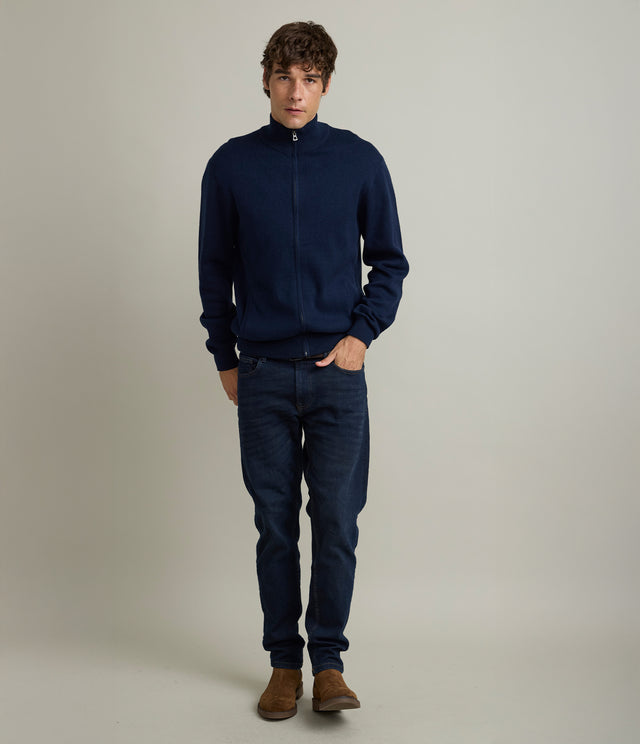 Sweater Hombre Algodón con Lana Merino Cierre Azul Marino